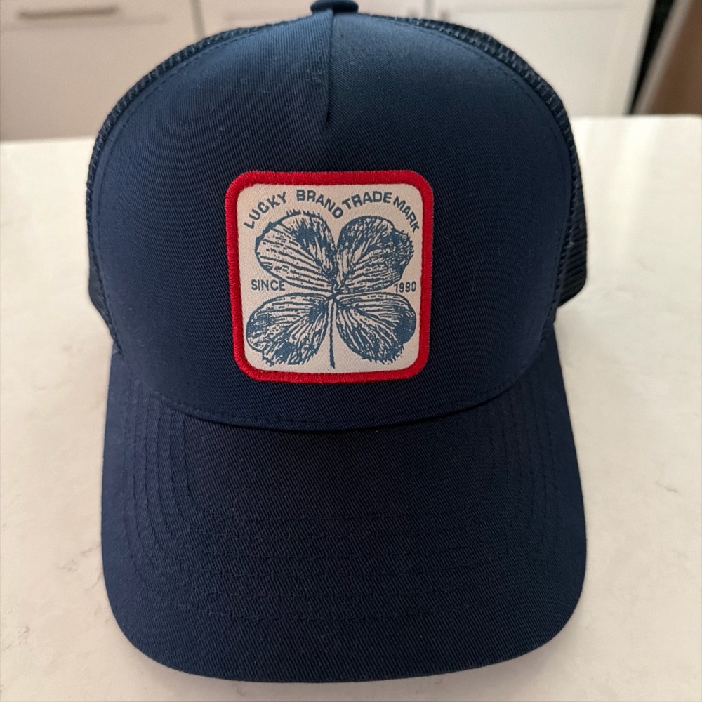 Lucky Brand Clover Patch Navy Blue Snap Back Trucker Hat One Size Baseball Cap